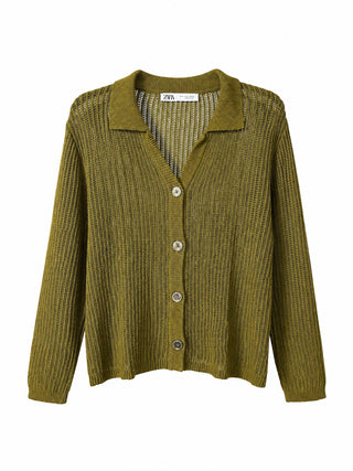 Olive Knitted Button-Up