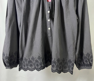 Embroidered Tie-Neck Boho Blouse