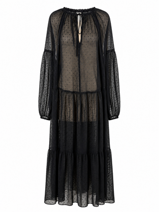 Sheer Dotted Tie-Neck Dress