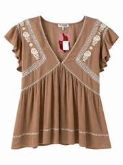 Embroidered Boho Babydoll Blouse