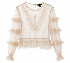Blush Polka Dot Mesh Ruffle Blouse
