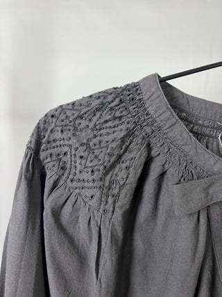 Embroidered Tie-Neck Boho Blouse