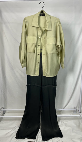 Sleek Satin-Feel Black Wide-Leg Trousers