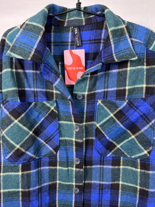Oversized Blue Green Checkered Shirt