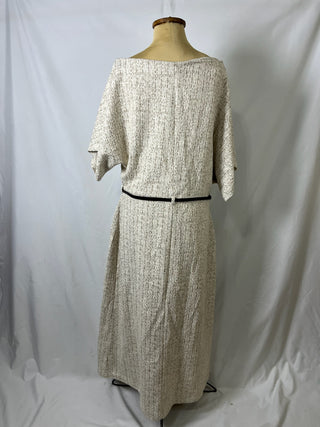 Textured Cream Dress with Belt