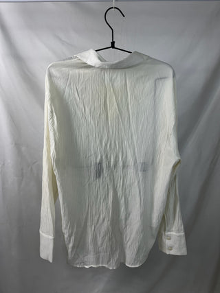Ivory Crinkle Sheer Button-Up Shirt