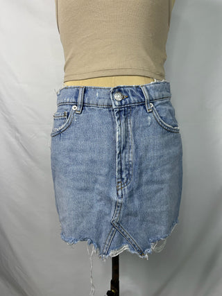 Asymmetric Raw Hem Denim Skirt