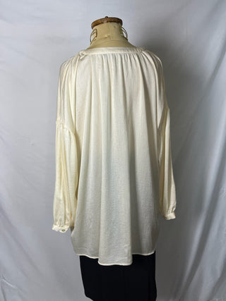 Ivory Satin Button-Down Blouse