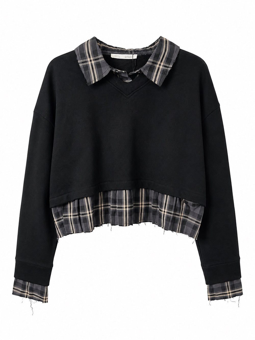 Layered Plaid Collar Top