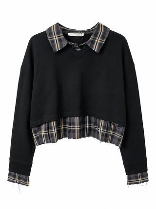 Layered Plaid Collar Top