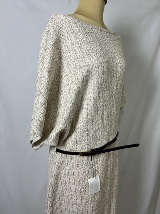 Textured Cream Dress with Belt