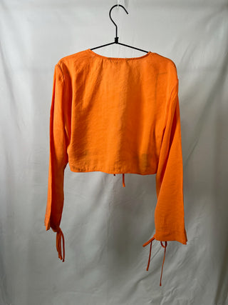 Orange Tie-Front Cropped Blouse