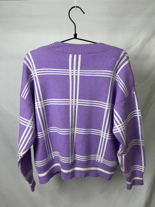 Purple Checkered Cardigan