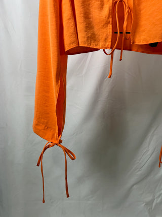 Orange Tie-Front Cropped Blouse