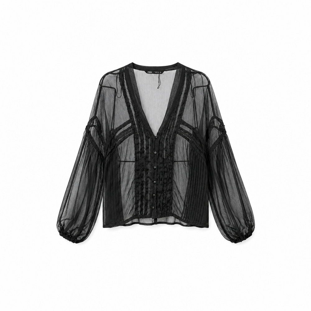 Sheer Ruffle Detail Blouse
