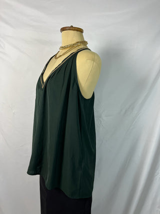 Emerald Green V-Neck Tank with Gold Trim
