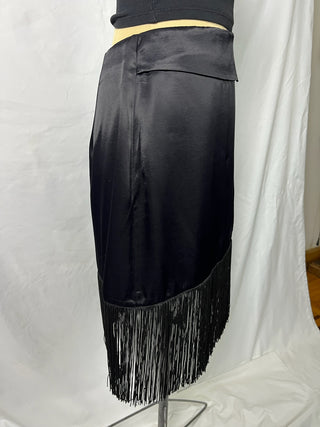 Satin Fringe Midi Skirt