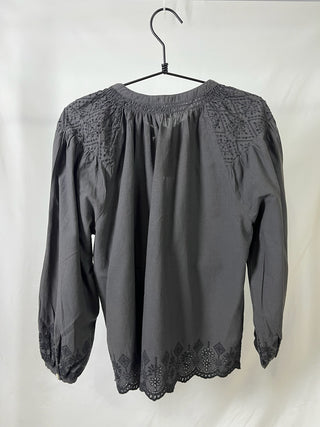 Embroidered Tie-Neck Boho Blouse