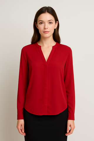 Bold Red V-Neck Blouse