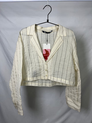 Cream Textured Cropped Blouse