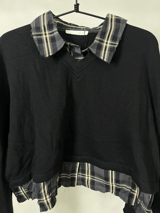 Layered Plaid Collar Top