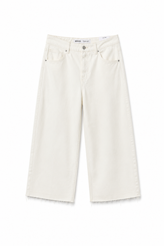 Ivory Wide Crop Raw-Hem Jeans