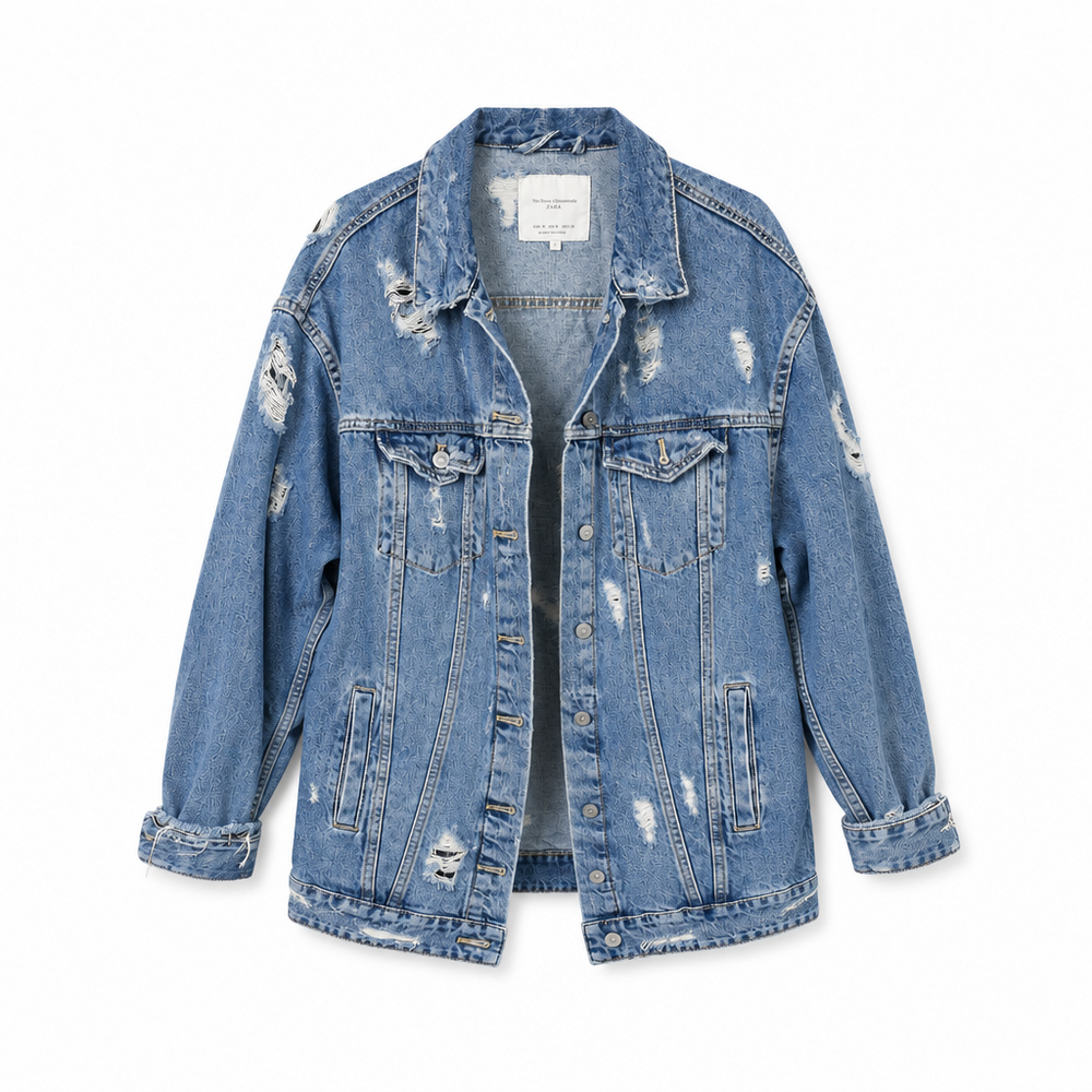Distressed Long Denim Jacket