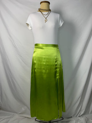Lime Satin Slit Skirt