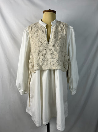 Bohemian Crochet Vest Layered Shirt Dress