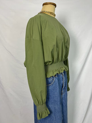 Olive Ruffle-Cinch Peplum Top