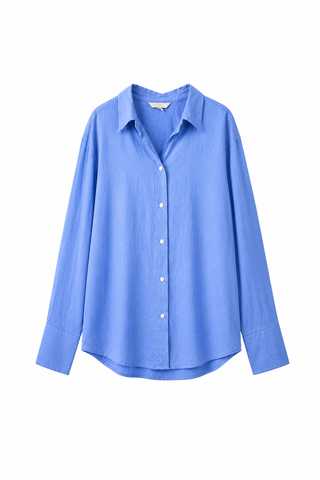 Blue Relaxed Linen Button-Up Shirt