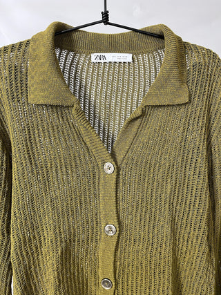 Olive Knitted Button-Up