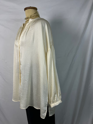 Ivory Satin Button-Down Blouse
