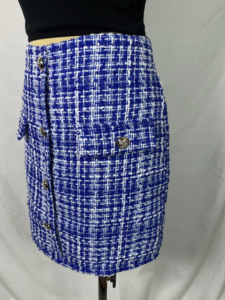 Blue Tweed Button Skirt