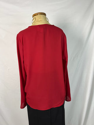 Bold Red V-Neck Blouse