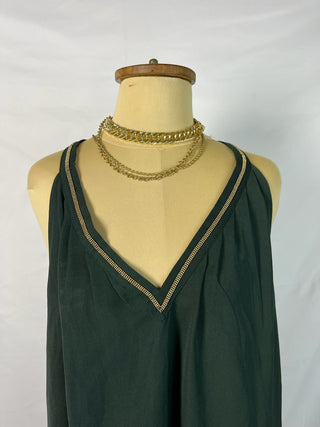 Emerald Green V-Neck Tank with Gold Trim