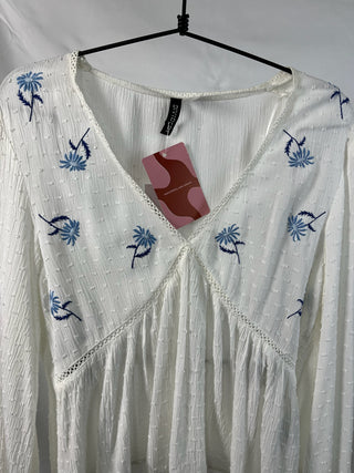 Embroidered Swiss Dot Peplum Blouse
