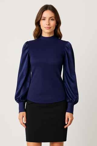 Puffy Sleeves Contrast Top
