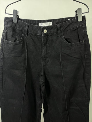 Black Cropped Wide Jeans
