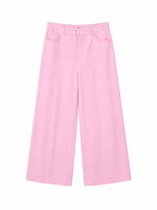 Candy Pink Wide-Leg Cotton Trousers