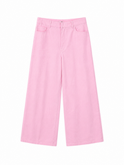 Candy Pink Wide-Leg Cotton Trousers