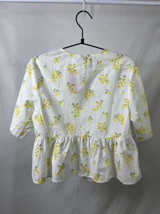 Lemon Bloom Tie-Front Blouse