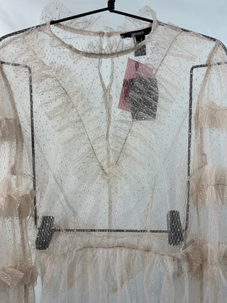 Blush Polka Dot Mesh Ruffle Blouse
