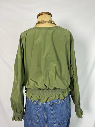 Olive Ruffle-Cinch Peplum Top