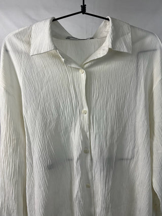 Ivory Crinkle Sheer Button-Up Shirt