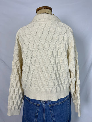 Cream Cable Knit Polo Sweater