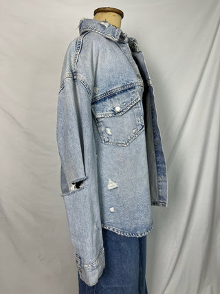 Distressed Ice-Wash Oversized Denim Jacket