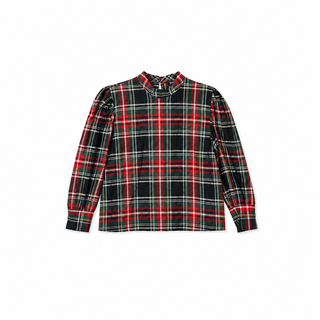 Tartan Plaid High-Neck Blouse