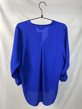 Royal Blue Flowy V-Neck Blouse