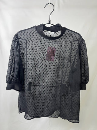 Sheer Dotted Puff Sleeve Blouse
